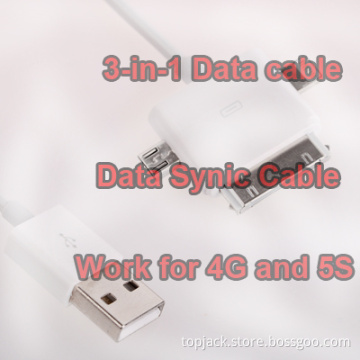 3-in-1 USB to 30-Pin / 8-Pin / Micro USB Data Charging Cable - White (33.5cm)